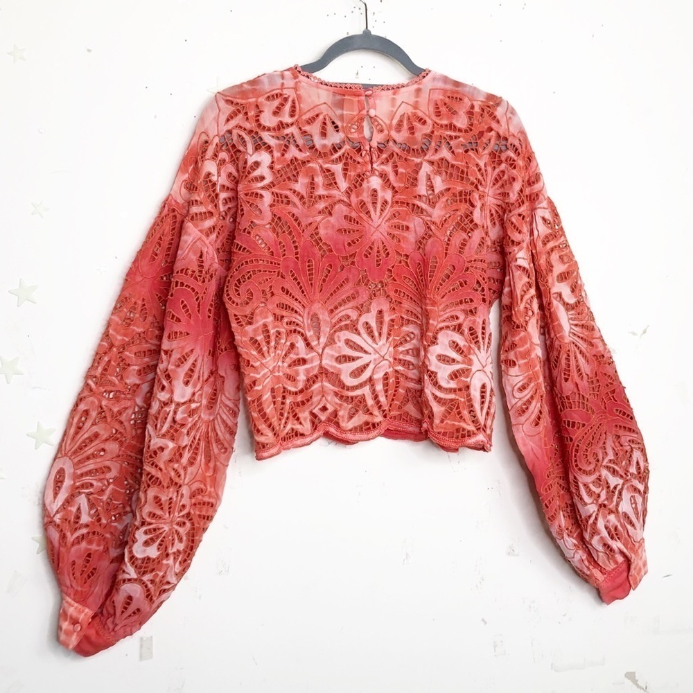 CONTINUUM Orange open eyelet balloon sleeve blouse - Picture 3 of 16